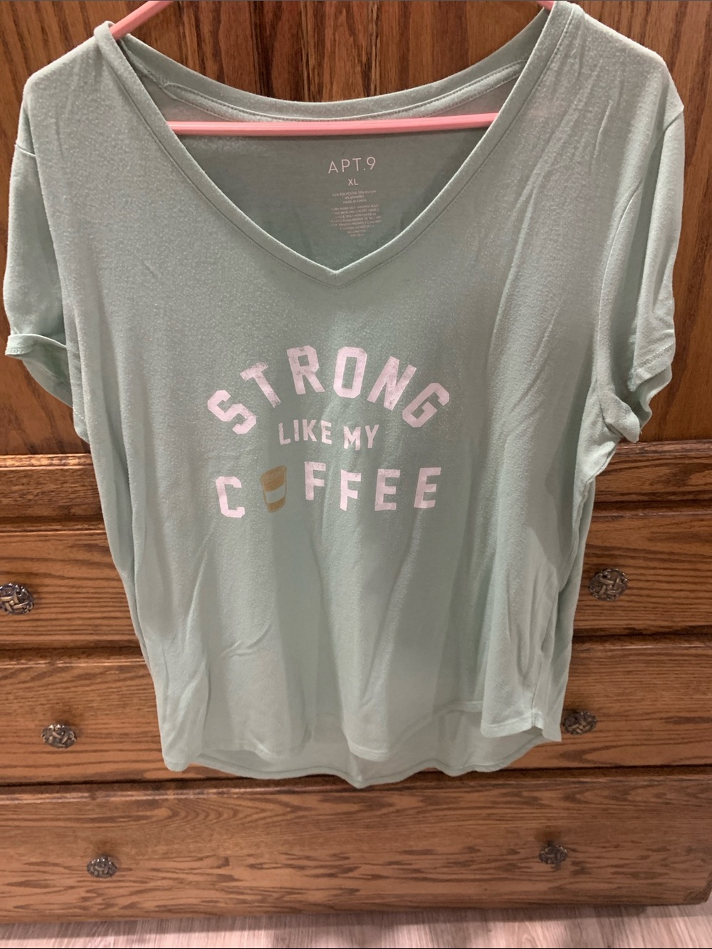 Apt. 9 Mint Green V-Neck Tee with 'Strong Like My Coffee' Graphic